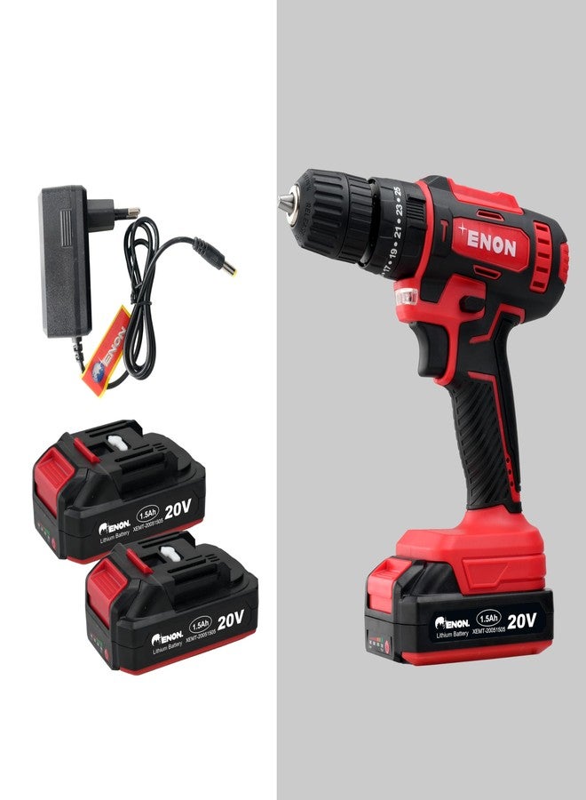 Enon Cordless Impact Drill/Driver for Home Use, 20V, 1500RPM, 22NM Torque, Keyless Chuck 10mm, 25 Level Torque, 2 Speed Modes, 3 Setting Modes, 2 x 1500mAh Batteries, 6 Months Warranty (XE-CD2010) - Image 3